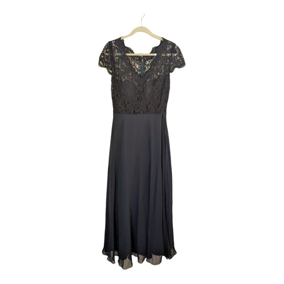 Lace & Chiffon Cap Sleeve Gown NAVY BLUE - Picture 7 of 7